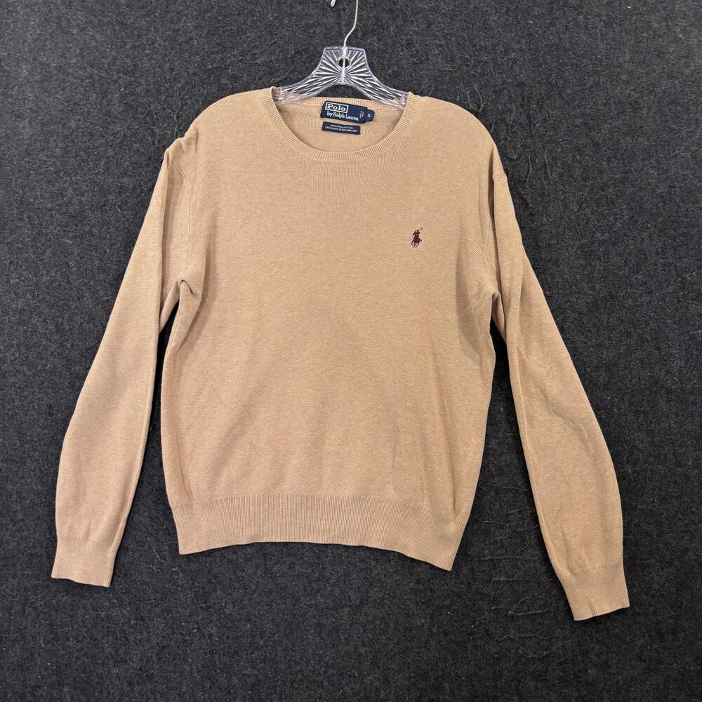 Polo Ralph Lauren Sweater Men's Small Beige Pima Cotton Crewneck Pullover Preppy